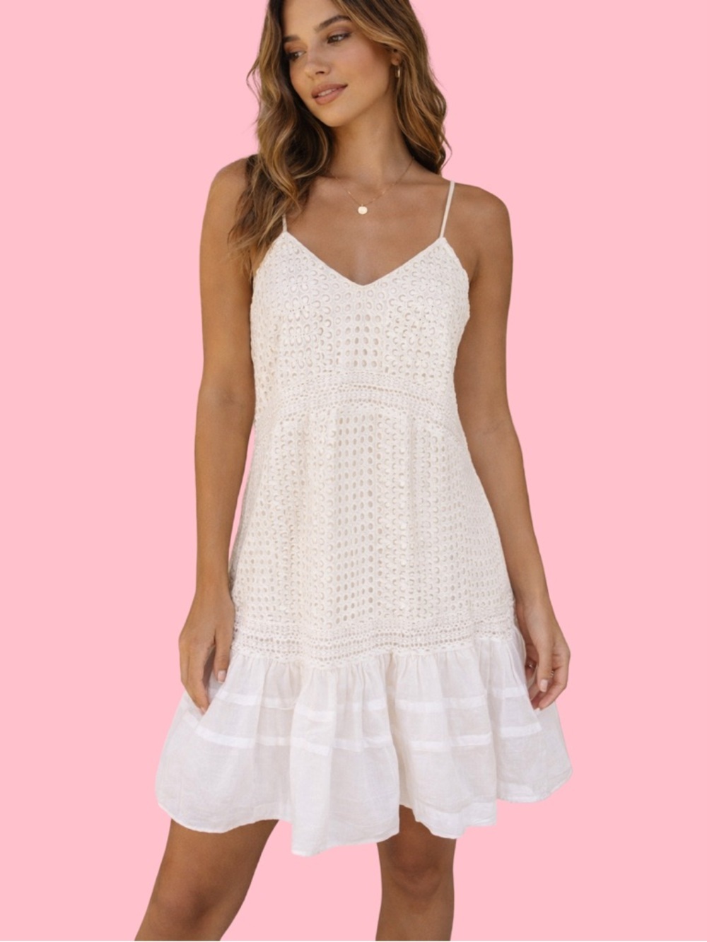 J. Crew White Eyelet Ruffle Hem Spaghetti Strap Dress Size 4